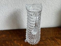 Hobnail Glass Water Pitcher Clear Tall Jug Pitcher Vertical Lined Applied Handle