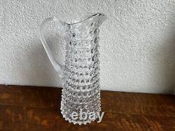 Hobnail Glass Water Pitcher Clear Tall Jug Pitcher Vertical Lined Applied Handle