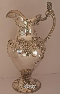 Huge Art Nouveau Figural Sterling Hand Chased Grapevine Water Pitcher Shreve Sf