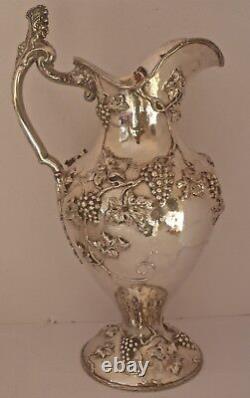 Huge Art Nouveau Figural Sterling Hand Chased Grapevine Water Pitcher Shreve Sf