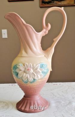 Hull Art Pottery Water Lily Ewer Pitcher 13 1/2 L-11 Yellow Pink Blue