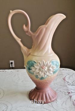 Hull Art Pottery Water Lily Ewer Pitcher 13 1/2 L-11 Yellow Pink Blue