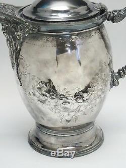 IMPRESSIVE c. 1868 ORNATE MERIDEN BRITANNIA CO. CERAMIC LINER ICE WATER PITCHER