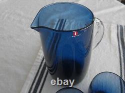 Iittala Blue Pitcher mid-century Finland/ 2 water glasses