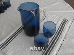 Iittala Blue Pitcher mid-century Finland/ 2 water glasses