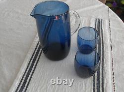 Iittala Blue Pitcher mid-century Finland/ 2 water glasses