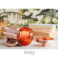 Indian Copper Water Jug 57oz Luxury Tableware Pitcher with Lid & Handle Gift