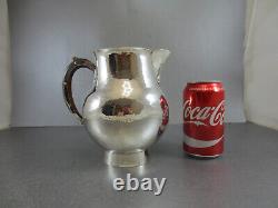 Interesting American Sterling Water Pitcher Jug. Arts & Crafts. Wood Handle