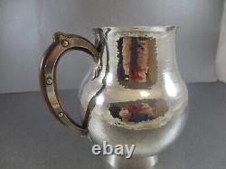 Interesting American Sterling Water Pitcher Jug. Arts & Crafts. Wood Handle