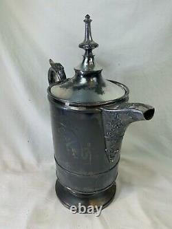 JAS. STIMPSON Silver Plate Ice Water Pitcher Ceramic Liner 1868 Victorian 499