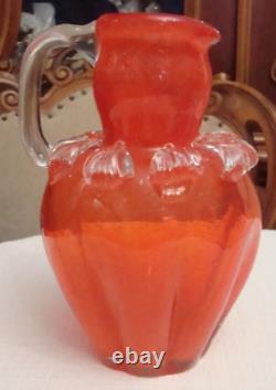 Jug Glass Vintage Gallon Water Home Colored Hand Pitcher Drink Etched Large 1960