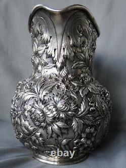 Kirk Repousse Sterling Silver Water Pitcher 28.3 Oz 8 1/2 Hand Wrought