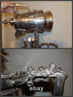 LARGE Antique Victorian Egyptian Revival Silver Plate TILTING WATER PITCHER +Cup