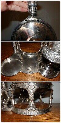 LARGE Antique Victorian Egyptian Revival Silver Plate TILTING WATER PITCHER +Cup