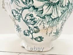 LARGE Vintage White Green Floral Jug Water Pitcher Ceramic Gold Dusting