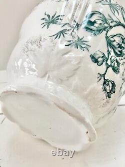 LARGE Vintage White Green Floral Jug Water Pitcher Ceramic Gold Dusting