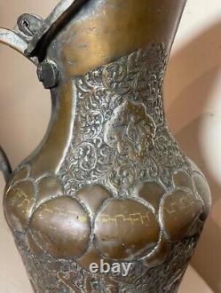 LARGE antique 1800s tooled copper Middle Eastern water pitcher metalware pot jug