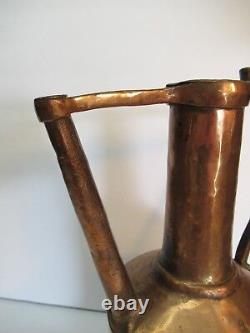Large 14 Antique Copper Water Jug Pitcher Stamped Sun Hammered Handmade