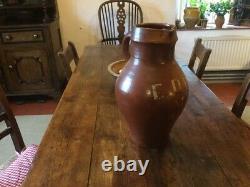 Large 19th Century Stoneware Water Pitcher Jug Vase Glazed Huge Well