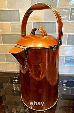 Large 43cm Antique Copper Lidded Pitcher, Jug, Milk/Hot Water Pale Vintage