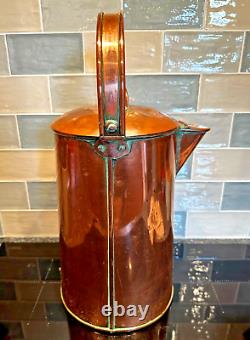 Large 43cm Antique Copper Lidded Pitcher, Jug, Milk/Hot Water Pale Vintage