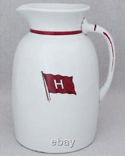 Large Antique 1900s Harvard University H Flag Ironstone Water Pitcher Jug 10½