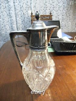 Large Antique 800 Silver Crystal Water Claret Jug Pitcher Clemens Dahmen c 1890