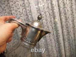 Large Antique 800 Silver Crystal Water Claret Jug Pitcher Clemens Dahmen c 1890