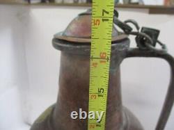 Large Antique Copper Water Jug Pitcher with Brass Adornments 17 High