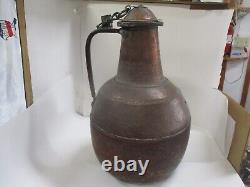 Large Antique Copper Water Jug Pitcher with Brass Adornments 17 High