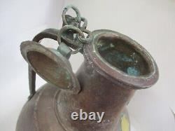 Large Antique Copper Water Jug Pitcher with Brass Adornments 17 High