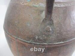 Large Antique Copper Water Jug Pitcher with Brass Adornments 17 High