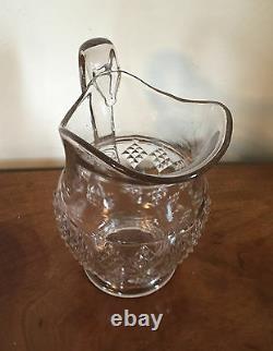 Large Antique EAPG Glass Water Pitcher Milk Jug American Diamond Pattern 19th c