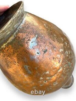 Large Antique Primitive Handmade Hammered Copper Water Pitcher Ewer Jug no lid