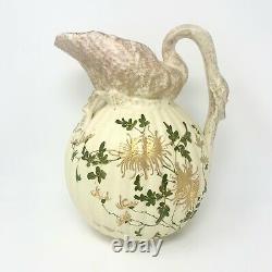 Large Antique Victorian Hand Painted Swan Porcelain Water Jug Gold Gilt c1850