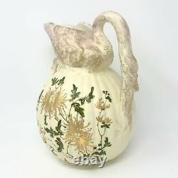 Large Antique Victorian Hand Painted Swan Porcelain Water Jug Gold Gilt c1850