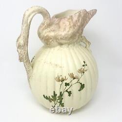 Large Antique Victorian Hand Painted Swan Porcelain Water Jug Gold Gilt c1850