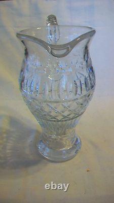 Large Clear Cut Glass with Raised Details Water Pitcher 10 tall