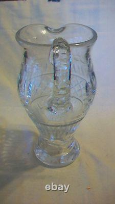 Large Clear Cut Glass with Raised Details Water Pitcher 10 tall