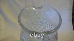 Large Clear Cut Glass with Raised Details Water Pitcher 10 tall