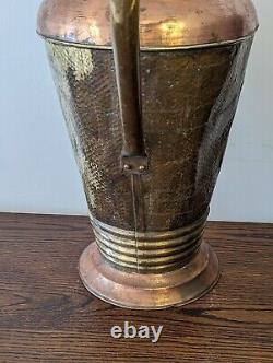 Large French Copper Water Jug Pitcher Repoussé Tavern Scene Hammered Brass