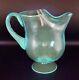 Large Hand Blown Glass Pitcher, Turquoise Blue, Mid Century, Water Pitcher, Glow