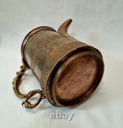 Large Kashmiri tinned copper lidded water ewer, pitcher, jug with foliate detail