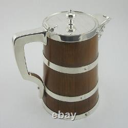 Large Late Victorian Oak & Silver Plated Water or Beer Jug