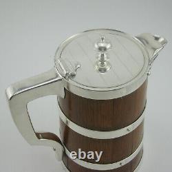 Large Late Victorian Oak & Silver Plated Water or Beer Jug