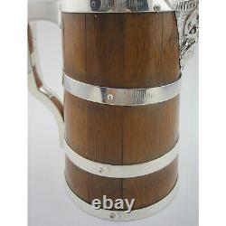 Large Late Victorian Oak & Silver Plated Water or Beer Jug