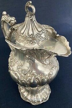 Large Lidded Gorham Sterling Silver Chantilly Water Pitcher 1906