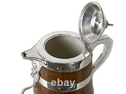 Large Oak and Silver Plate Beer or Water Jug