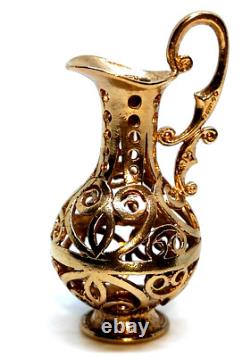 Large Ornate Jug Charm Fob Pendant Solid 9 ct Gold Pitcher Water Wine Server