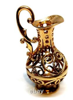 Large Ornate Jug Charm Fob Pendant Solid 9 ct Gold Pitcher Water Wine Server